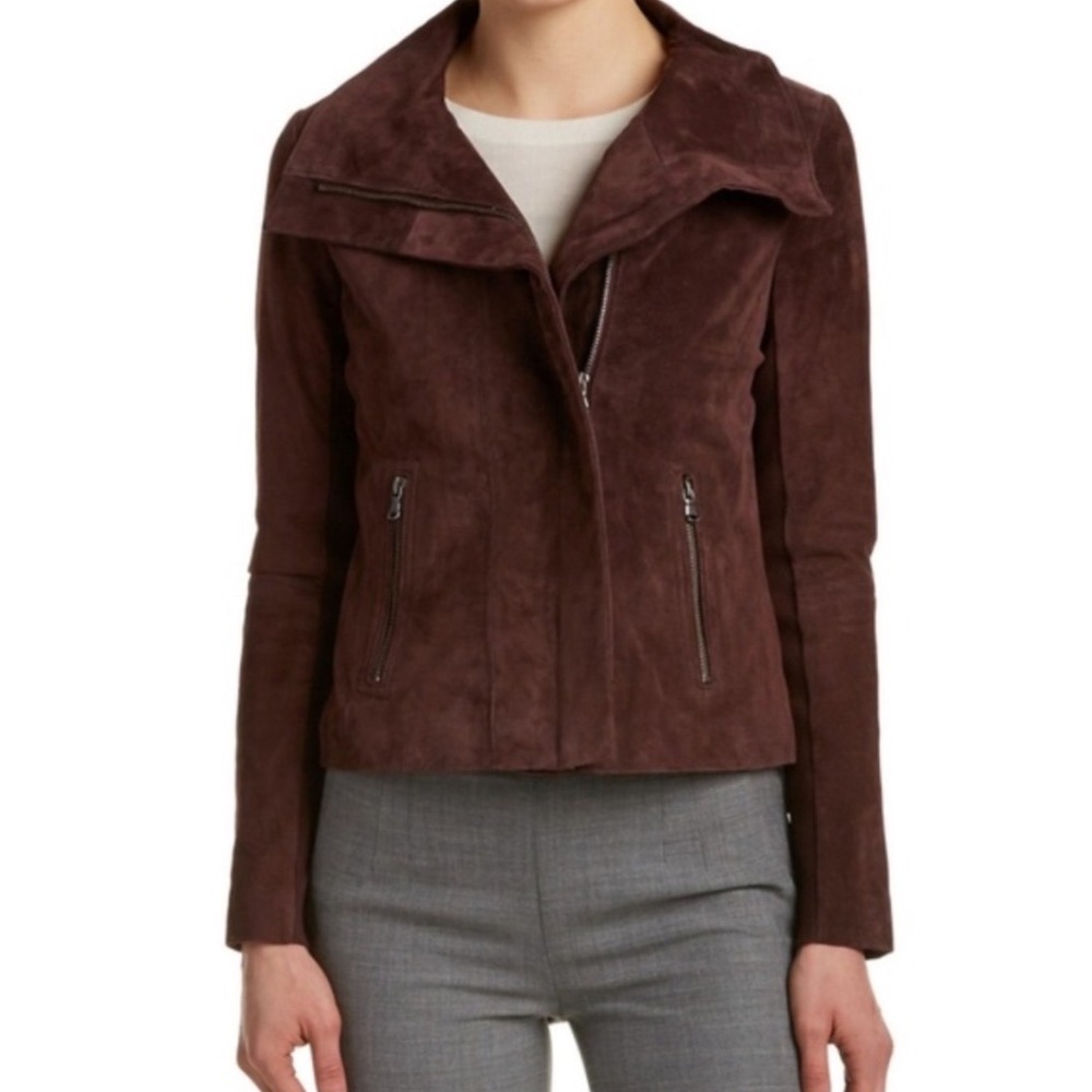Ecru Orelle Cimarron Suede Leather Moto Jacket Large